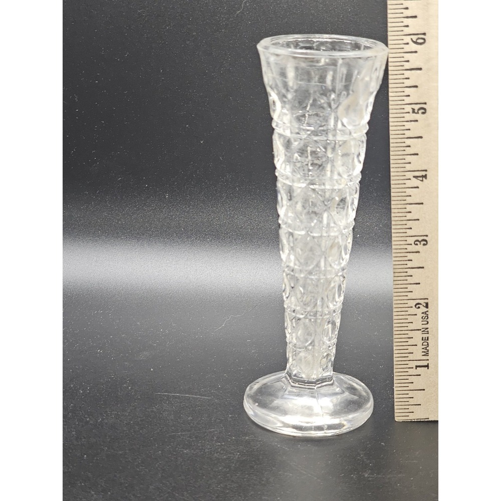 Footed Bud Vase 6 inch Indiana Glass Royal Brighton Pattern Crystal Cut Vintage - Picture 5 of 6